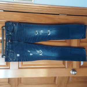 * Express Skinny Low Rise Stretch Distressed Blue Denim Jeans, Size 10, Like New